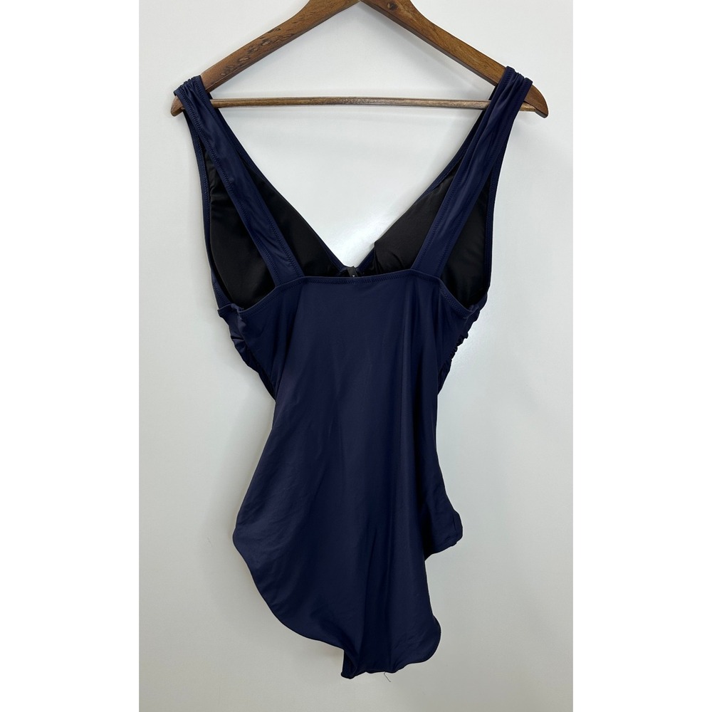 J.Crew Navy Blue Ruched Deep V-Neck One Piece Swimsuit Size 10 Stretch Lined - Picture 13 of 16